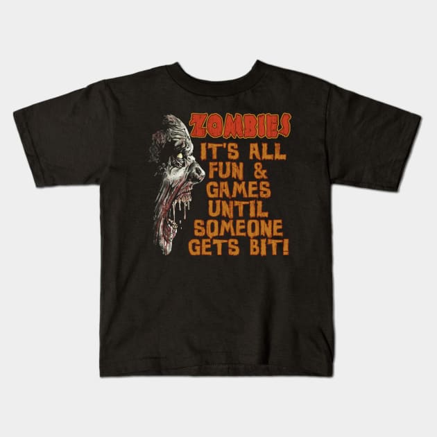 Funny Halloween Zombie Bite Kids T-Shirt by Atomic Blizzard